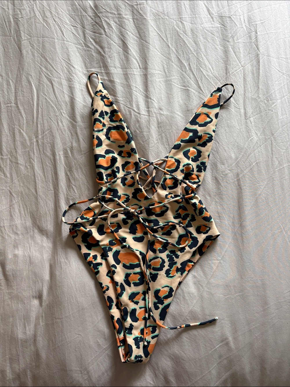 Women’s Leopard Print One-Piece Swimsuit - Orange/Green